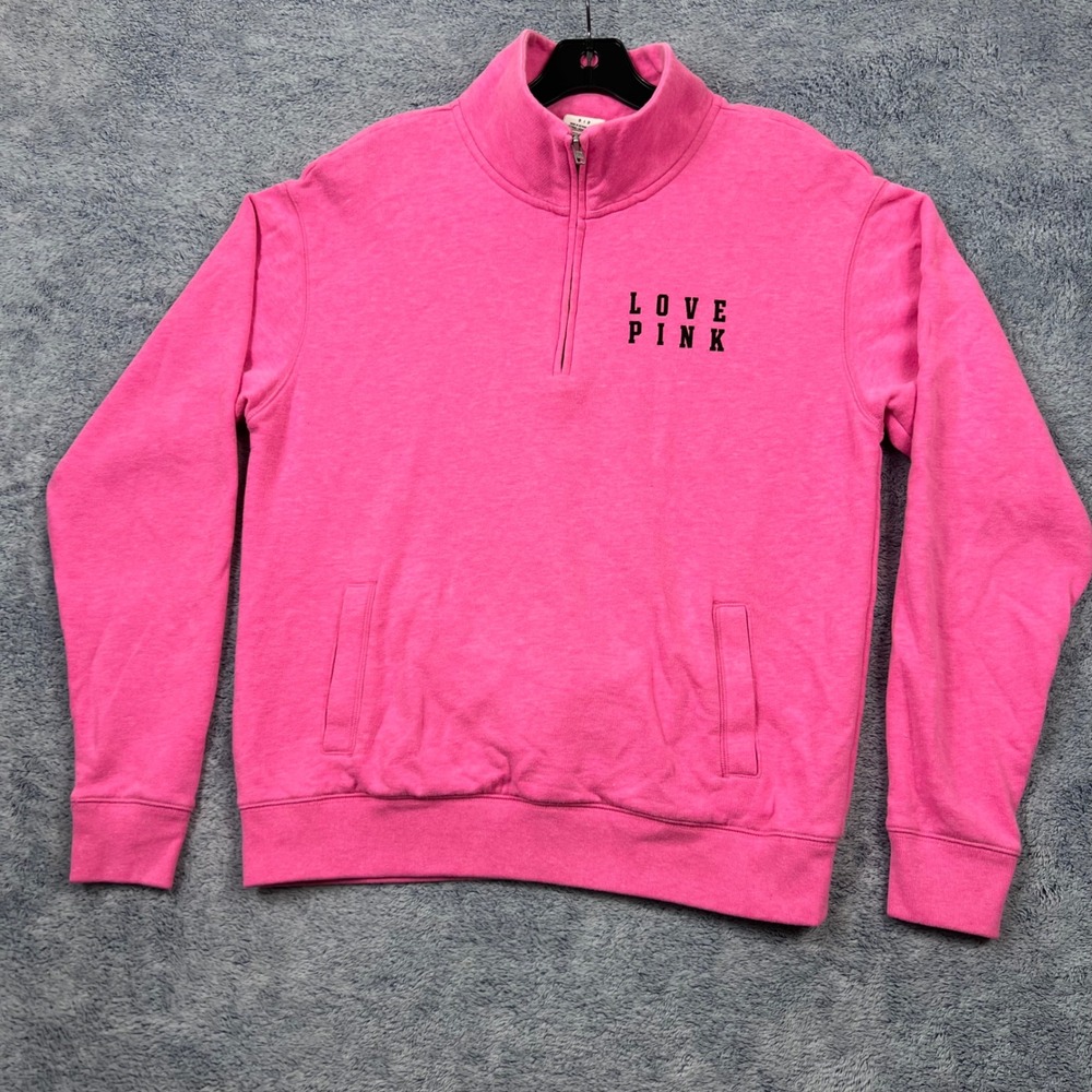 Pink Victoria's Secret Women S Pink Quarter Zip Pullover‎ Sweatshirt Logo